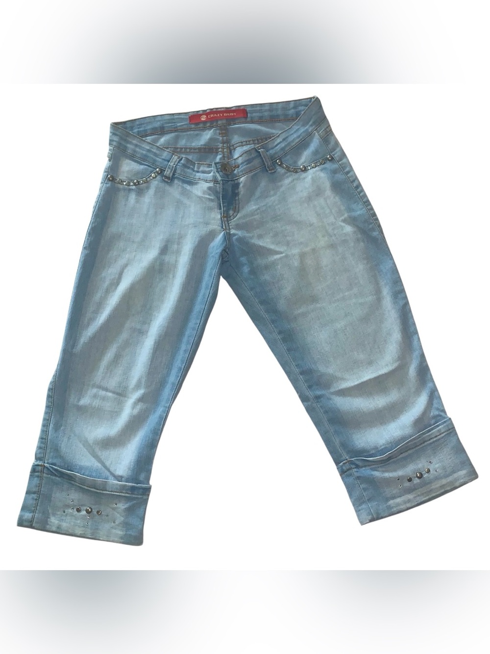 Light Wash Women's Cropped Capri Jeans with Stud Detail